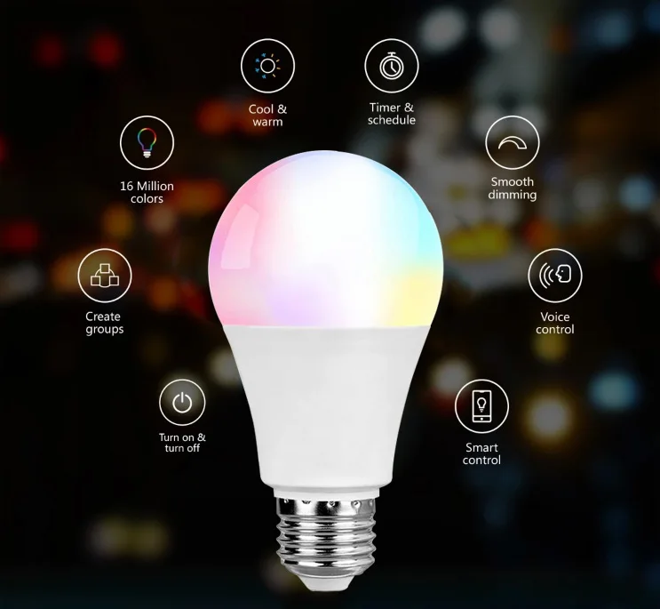 E27 7W 9W Wifi Smart Led Light Bulb A60 RGB+CW Smart Bulb Compatible with Alexa Google Assistant Voice Control