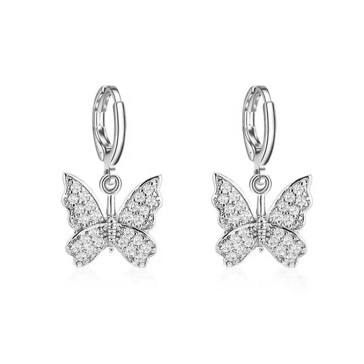 Women's Smart Double Butterfly Gold Hoop Earrings Drop Dangle Jewelry Fashion 