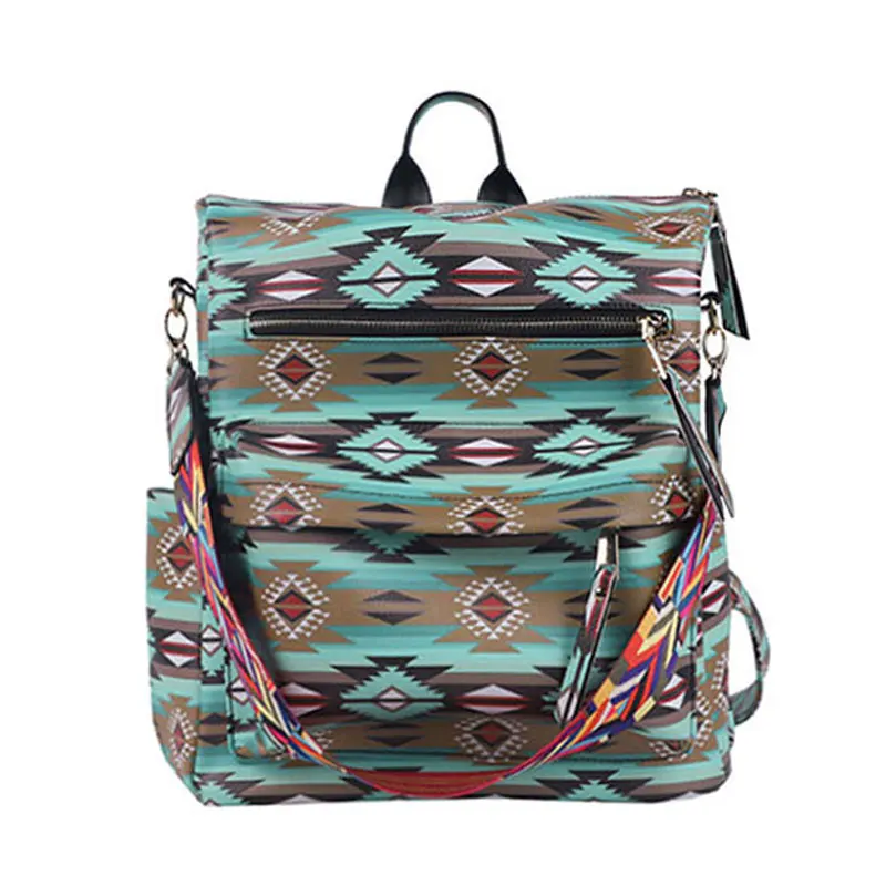 

Wholesale Lady Turquoise Tribal School Backpack Women Large Capacity Book Bag Convertible Backpack with Guitar Strap for Girls