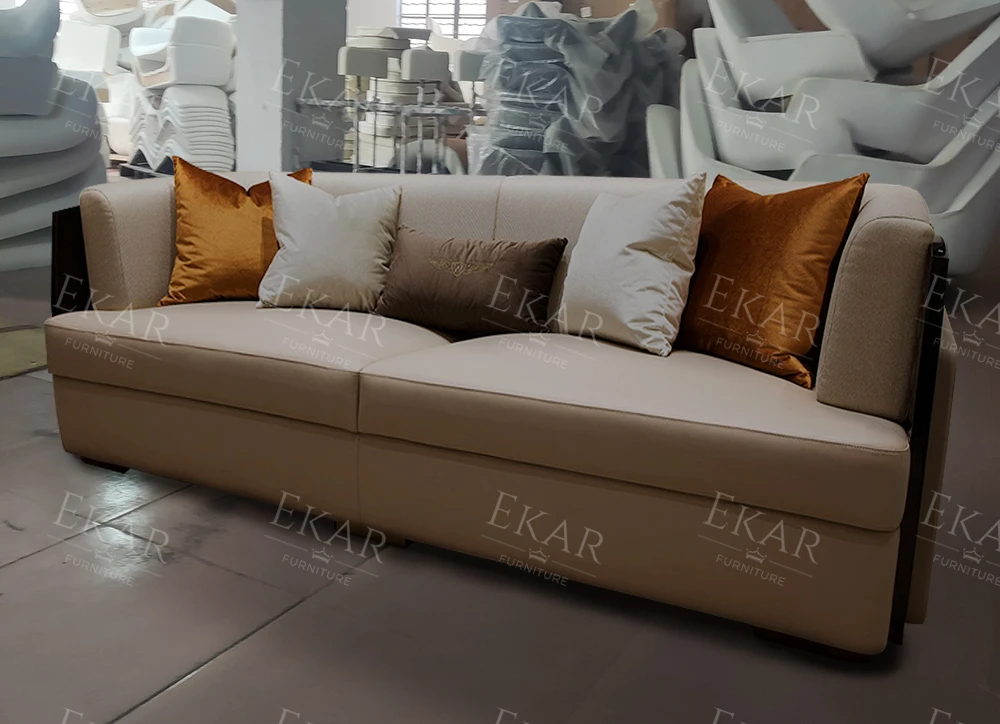 Functional Elegance Plugboard Wood Veneer Sofa - Seating Solution with Style factory