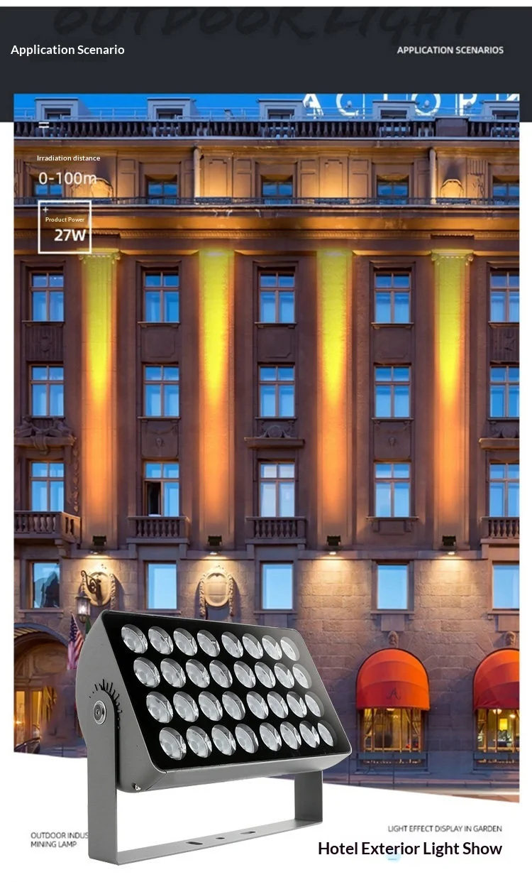 product led beam aluminum outdoor waterproof flood light 108w 200w dmx512 full color tree light for hotel exterior wall-4