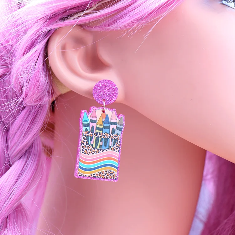 ERS663ER1456 High quality Crayon Jewelry For Teacher's Day Gift Acrylic Earrings factory