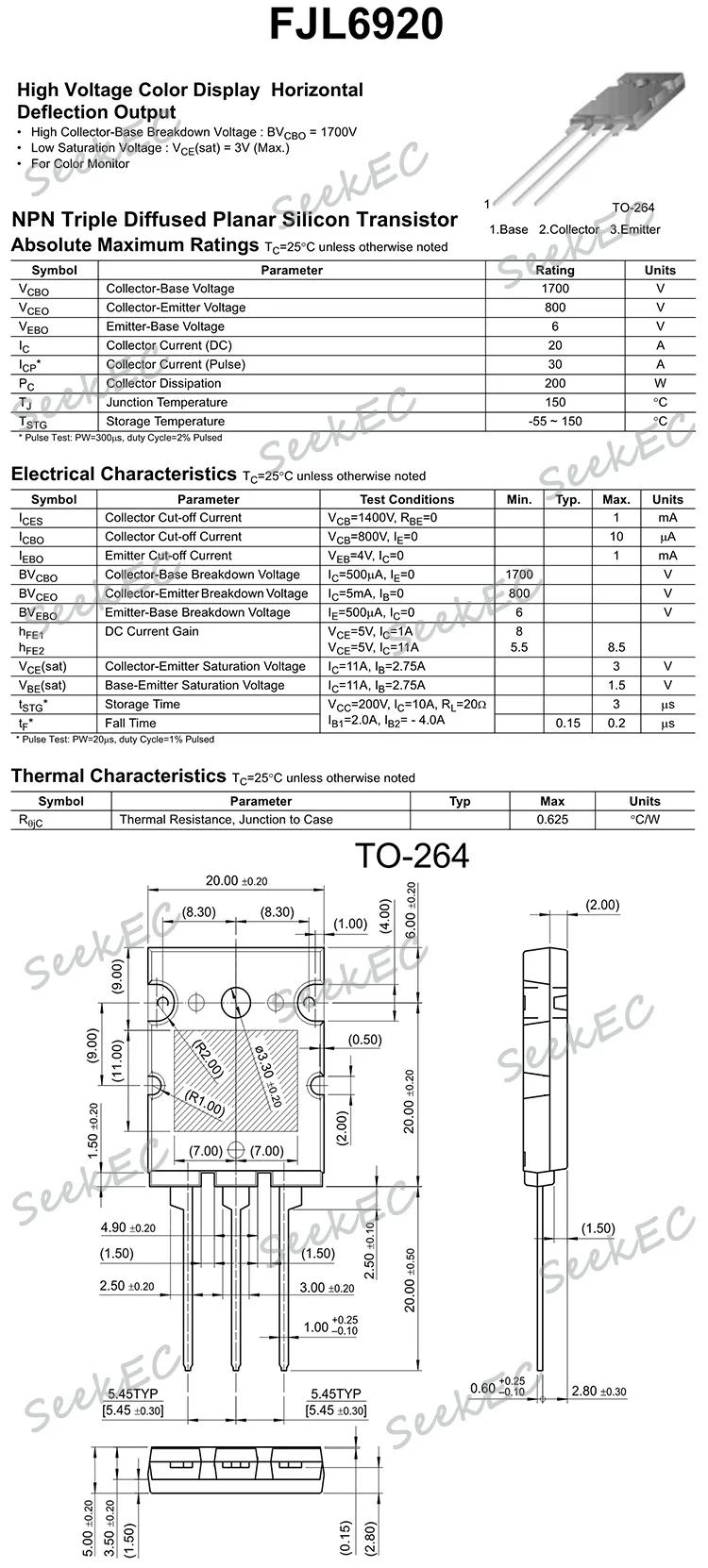 J6920 Transistor To264 Fjl6920 2sj6920 6920 Hdtv Line Tube J6920a