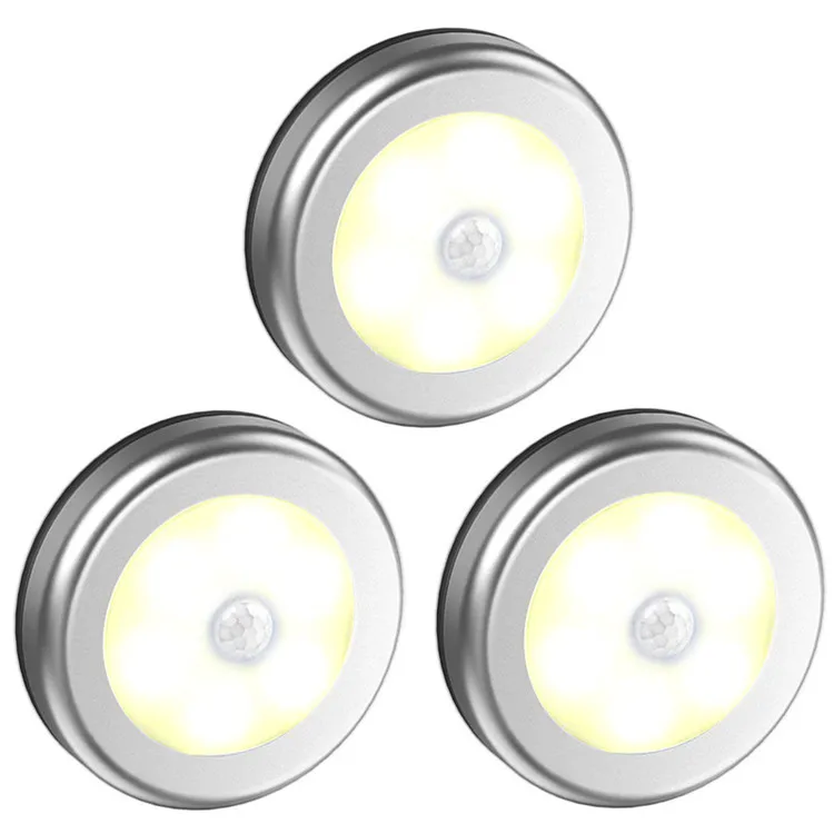 Custom logo OEM Round Motion Sensor Night Light Magnet Safe Hallway Bathroom Bedroom Kitchen cabinet Lights