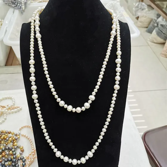 
Elegant Women Long White Cultured Pearl Necklace Freshwater Pearl Beaded Necklace 59 Inches 