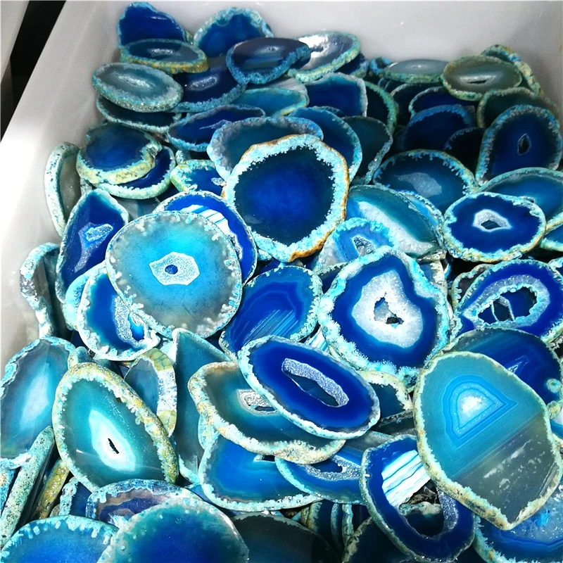 批发天然蓝色玛瑙宽松宝石抛光玛瑙切片用于珠宝制作