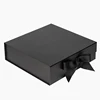 Luxury black medium foldable magnetic folding gift box with ribbon