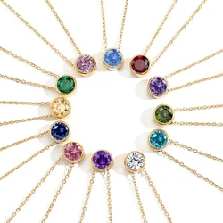 BUREI Wholesale Latest Birthstone Necklaces 2021 Stainless Steel Girls Fashion Zircon Necklaces