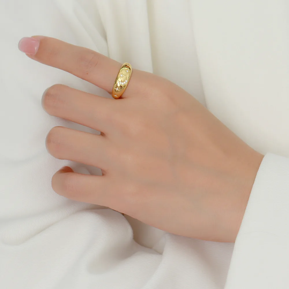 Women's Retro Light Luxury S925 Silver Ins Ring with Geometric Star Moon Diamond Niche Opening Lab Diamond Ring