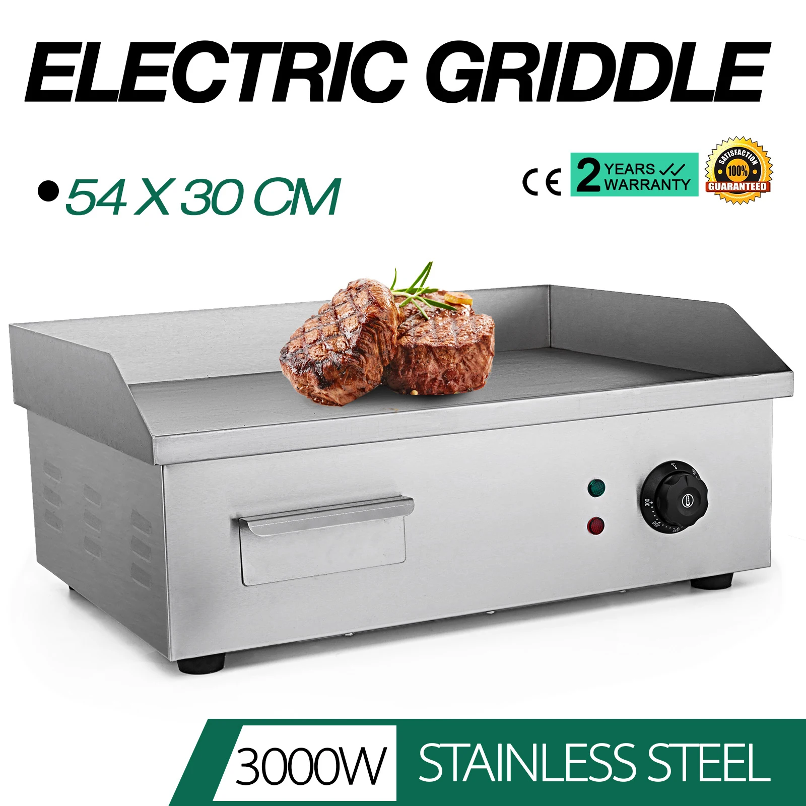 3kW Elektrische Grillplatte Griddle 55cm glatt 3000W Griddleplatte E-Grill 55CM 