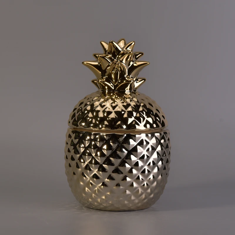 Gold Pineapple Ceramic Candle Jar