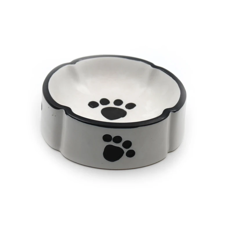 可爱黑色和白色陶瓷狗碗/狗爪印花陶瓷狗碗