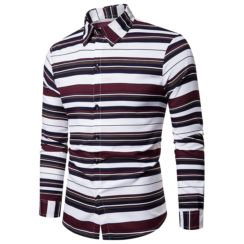 The Latest  Autumn  And  Winter Plus  Size  Stripe  Fashion Contracted Design  Lapel Long Sleeve  Men's Shirts