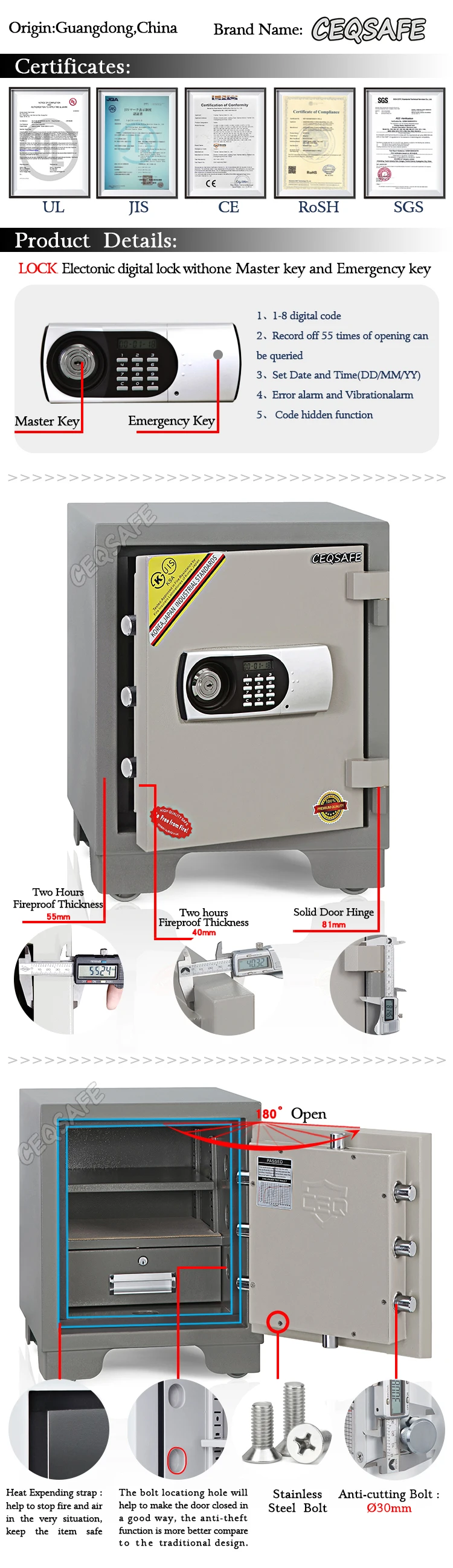 Ceqsafe Box Fire Resistant Outside Hinge Safety Storage Office Caja De Seguridad Fuertes Coffre