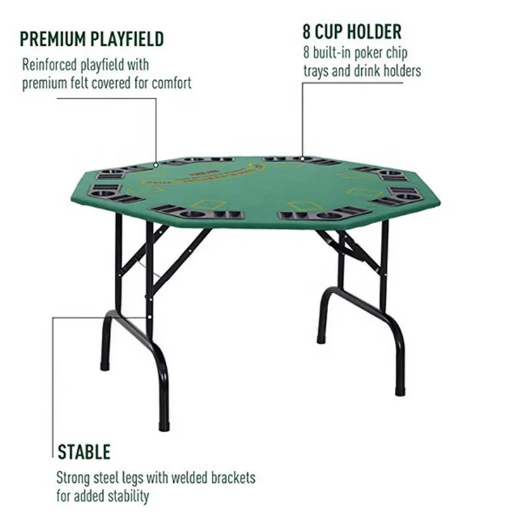 48" 8 Person Octagonal Foldable Poker Table with Cup Holders