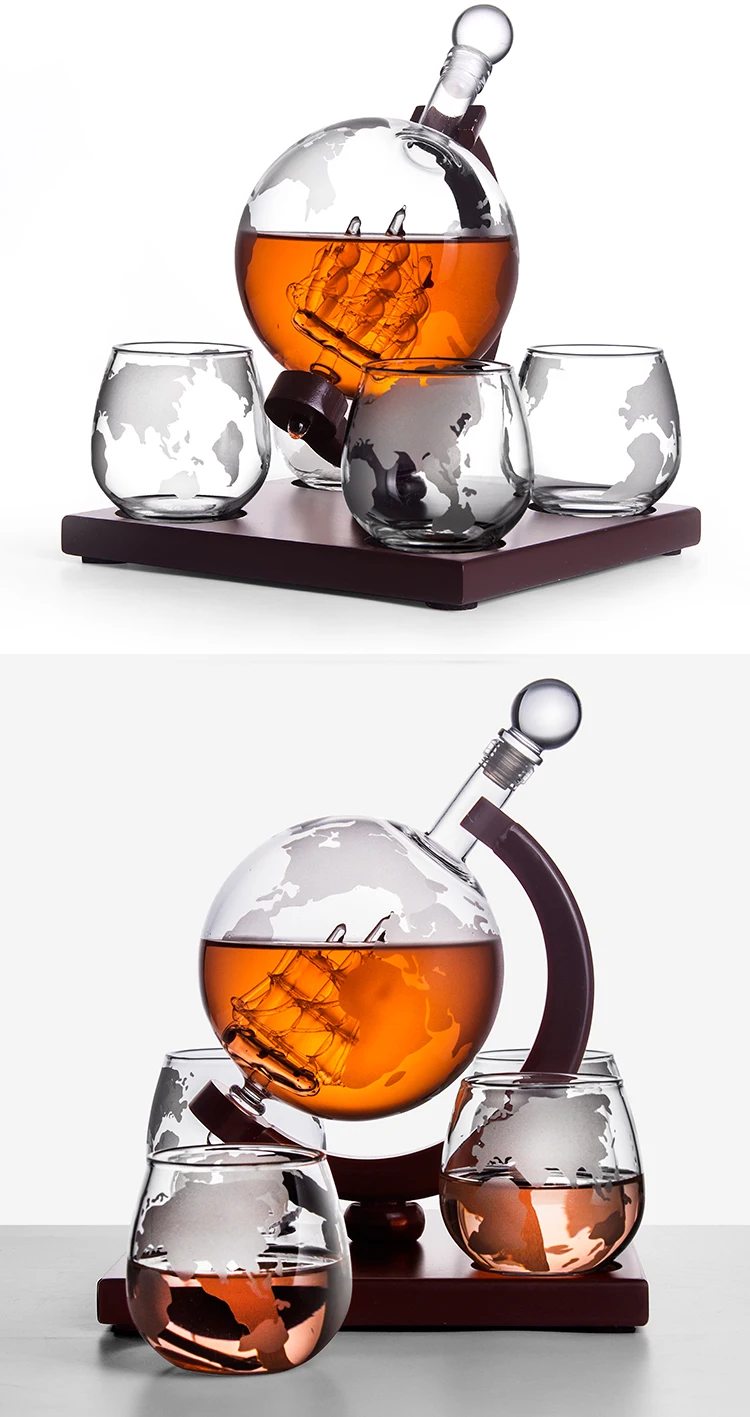 Wholesales 800ml High Borosilicate Globe Wine Glass Bottle With Wooden