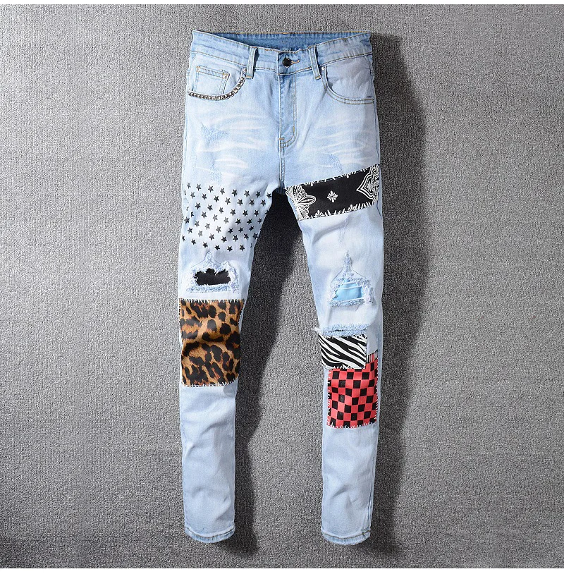 Large Size Men's Punk Pants Street Wear Jeans Patchwork Designer ...
