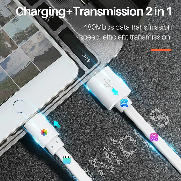 Ready To Ship Focuses Data Cable Mobile Phones 1M Flat Android Micro Usb Fast Charging Micro Typc 8Pin USB C Charger Cables Kits