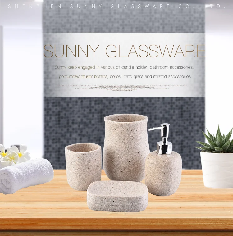 modern hotel complete 4-piece cement bathroom accessories with concrete toothbrush holder soap dish lotion dispenser