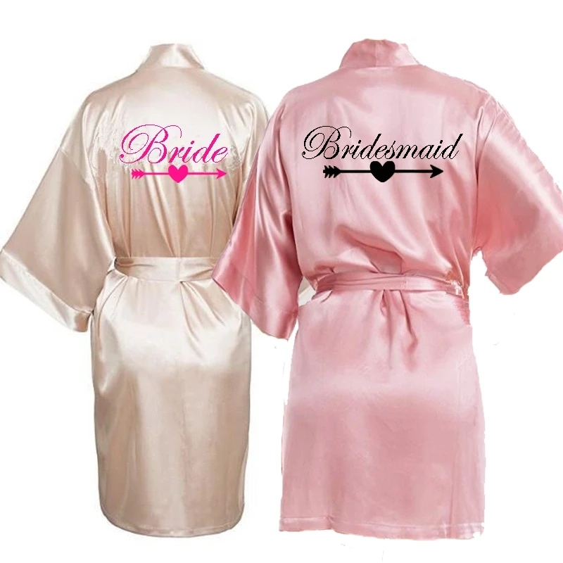 Bathrobe Kimono Bridal Bridesmaid Short Silk Satin Bathrobe With ...
