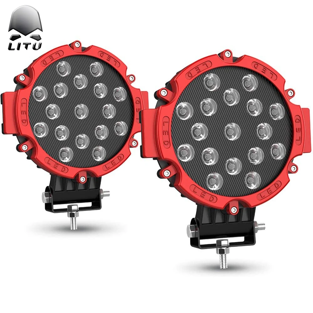 2020 LITU Round Offroad LED Driving Work Lights 51W Black LED Auto Auxiliary Lamp Spot Beam 7 inch Auto Lighting System