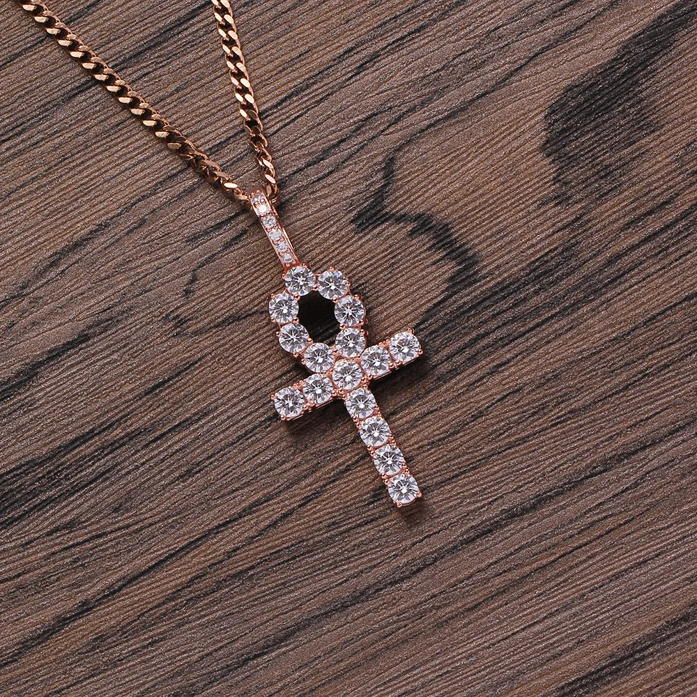 CN019 Hip Hop Anha cross Pendant brass Setting CZ stones Necklace Jewelry for men and women