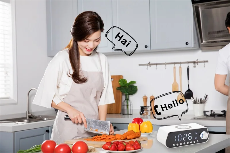 MX23 multifunctional wireless charging speaker phoncell BT FM Radio TF AUX USB hand free alarm clock with Dimming Powerbank - ANKUX.COM