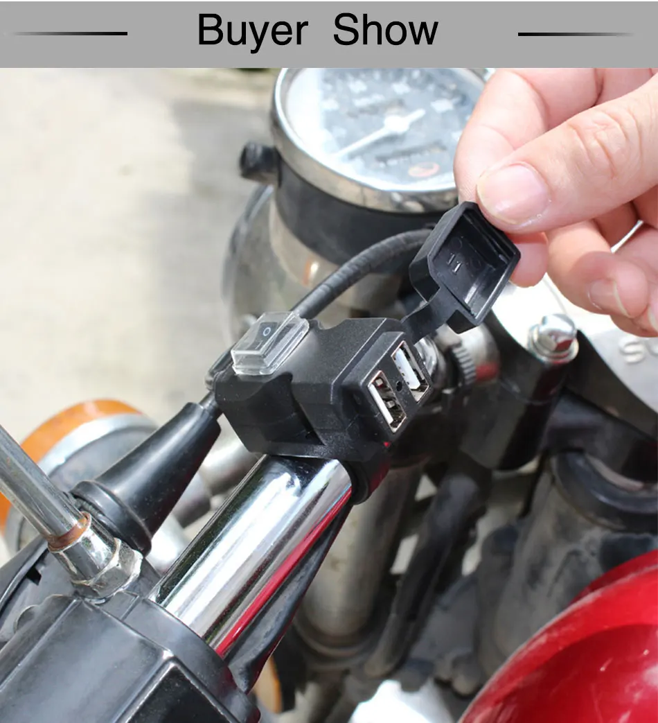 WOVELOT Dual Usb Port Waterproof Motorbike Motorcycle Handlebar Charger Adapter Power Supply Socket 