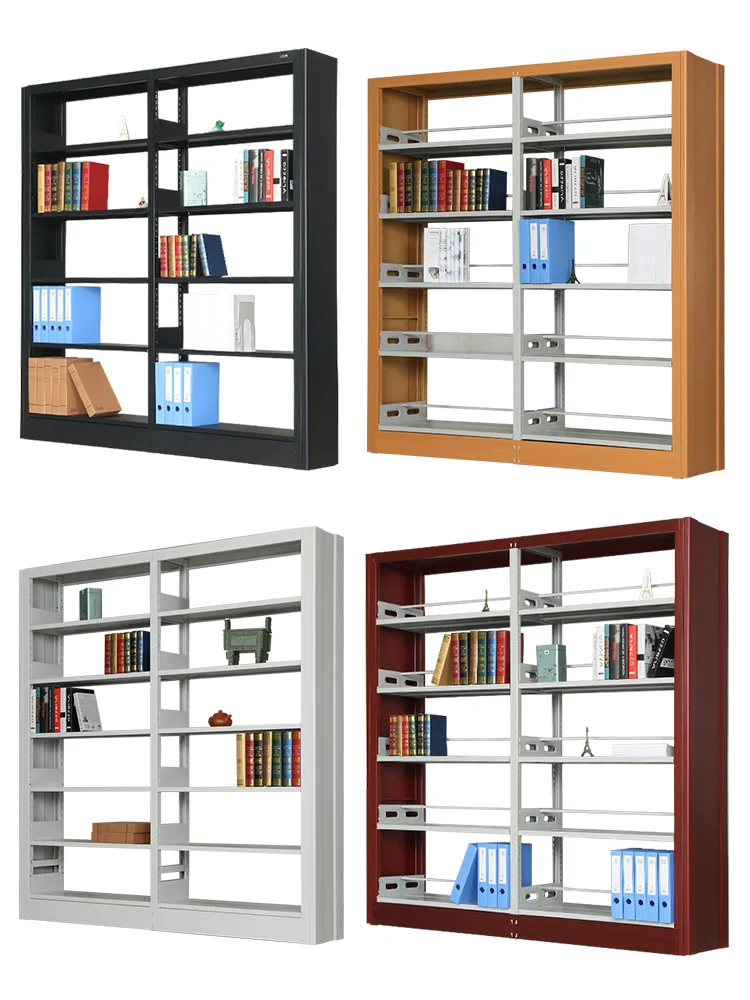 School public double-faced library shelves with plate layers in adjustable height