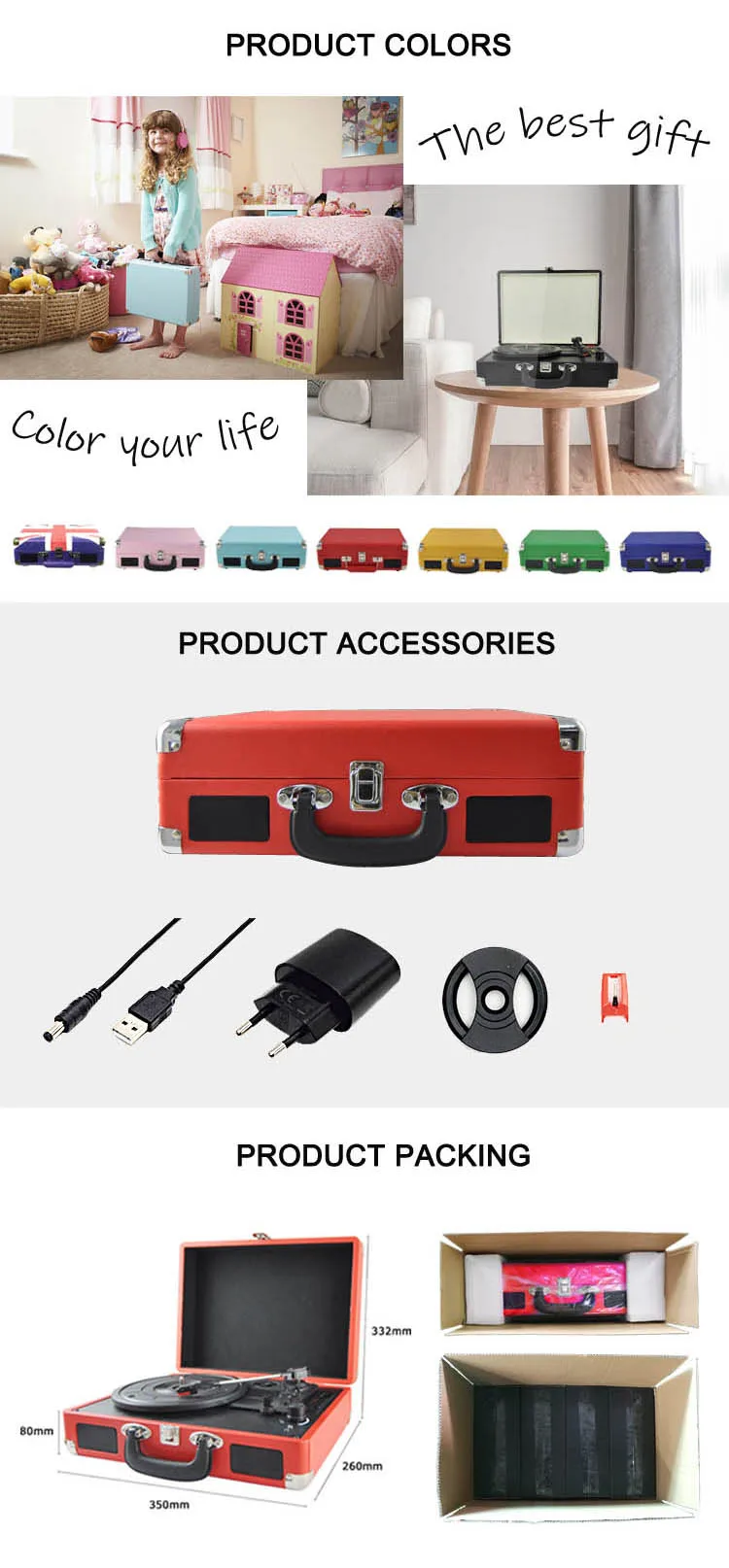 Cheap Retro USB Turntable Player Many Color with Bluetooth Sound Control Knob - ANKUX.COM