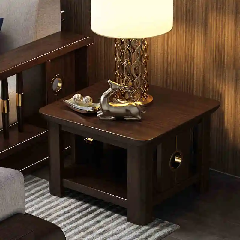 product-wholesale living room modern European Style Partical walnut color small square wood side tea-2