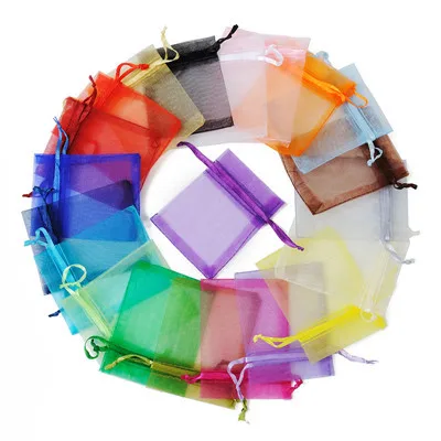 100Pcs Drawstring Pouch Organza Wedding Party Favor Candy Jewelry Gift Bags 6L 
