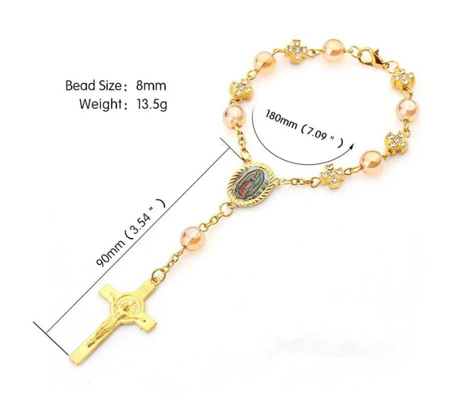 Wholesale Cross Catholic Rose Gold Beaded Rosary Bracelets Jesus