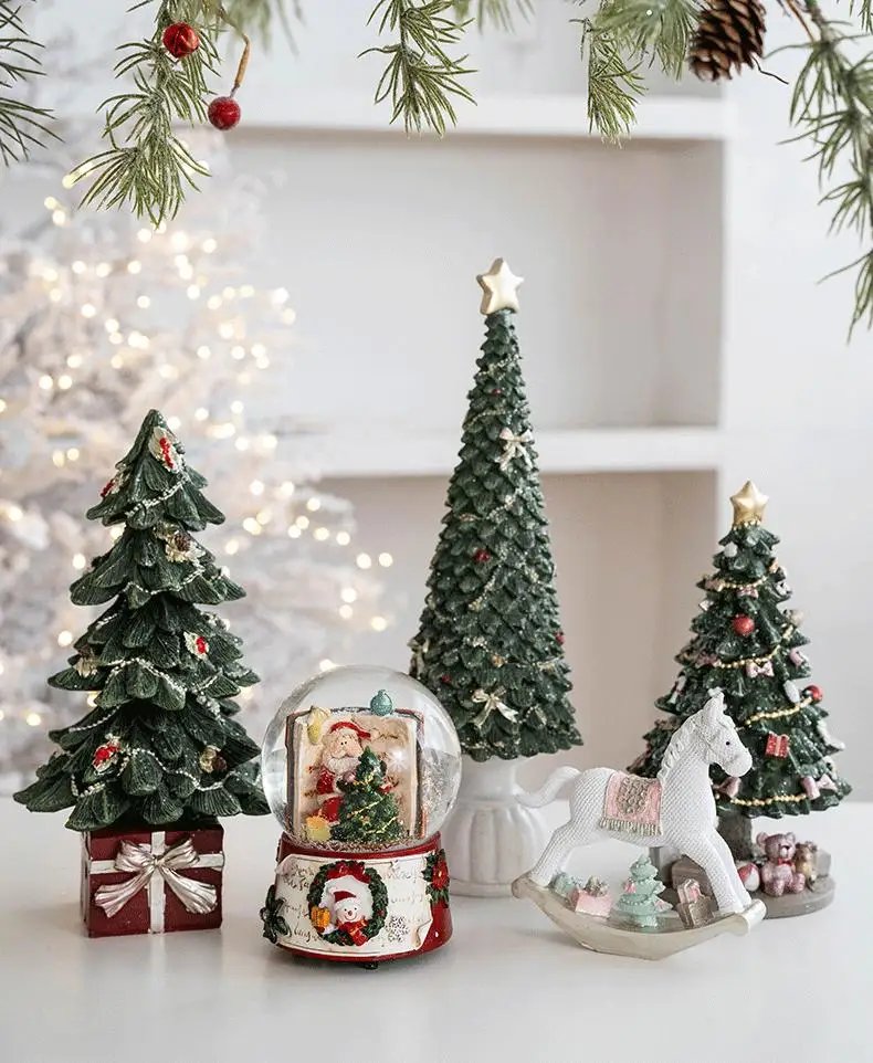 Resin Santa Claus Rocking Horse Festive Desktop Ornaments for Home Christmas Gifts for Holiday Party Crafts