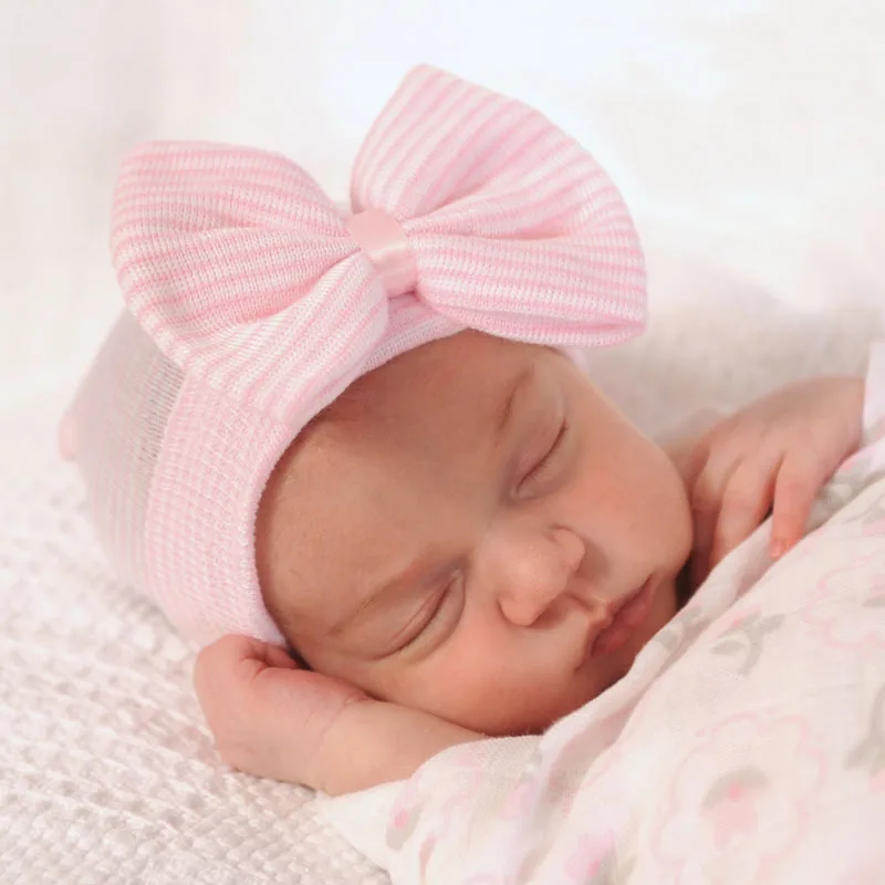 Newborn Baby Girl Boy Infant Toddler Bow Knit Crochet Hat Winter Warm Beanie New 