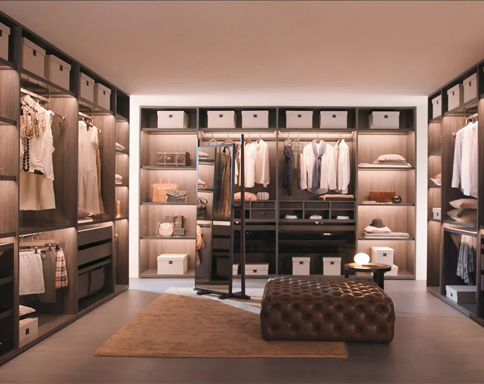 European modern style walk in wardrobe closet and wardrobe led lights with bags an shoes