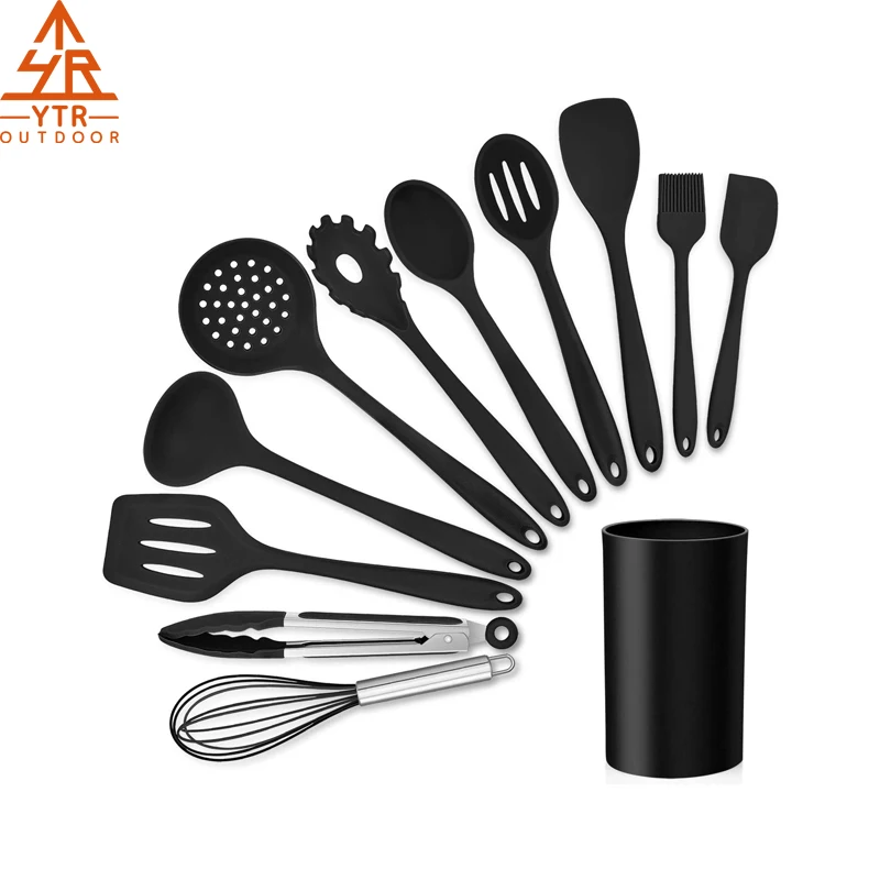 12piece Black Silicone Kitchen Cooking Utensils Set With Holder