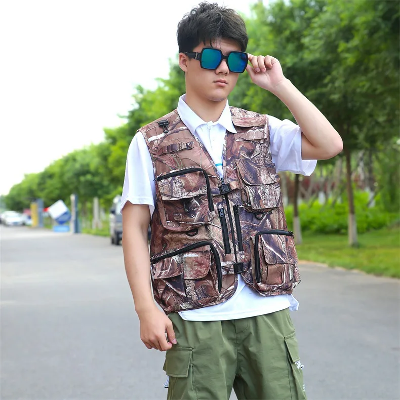 Z&A Mens Summer Casual Outdoor Work Safari Fishing Travel Photo Vest with Pockets Large, Light Khaki 