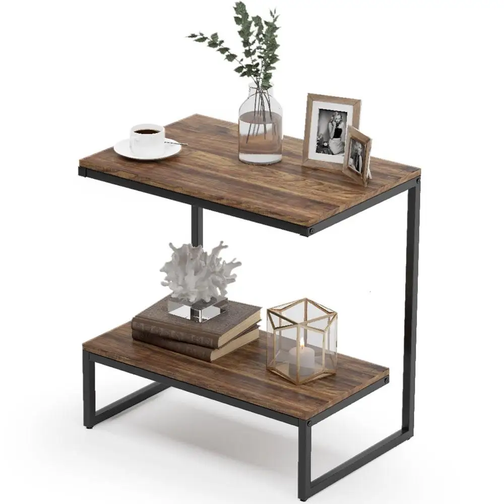 Industrial Sofa Chair Side Table With 2tier Storage Shelf Vintage