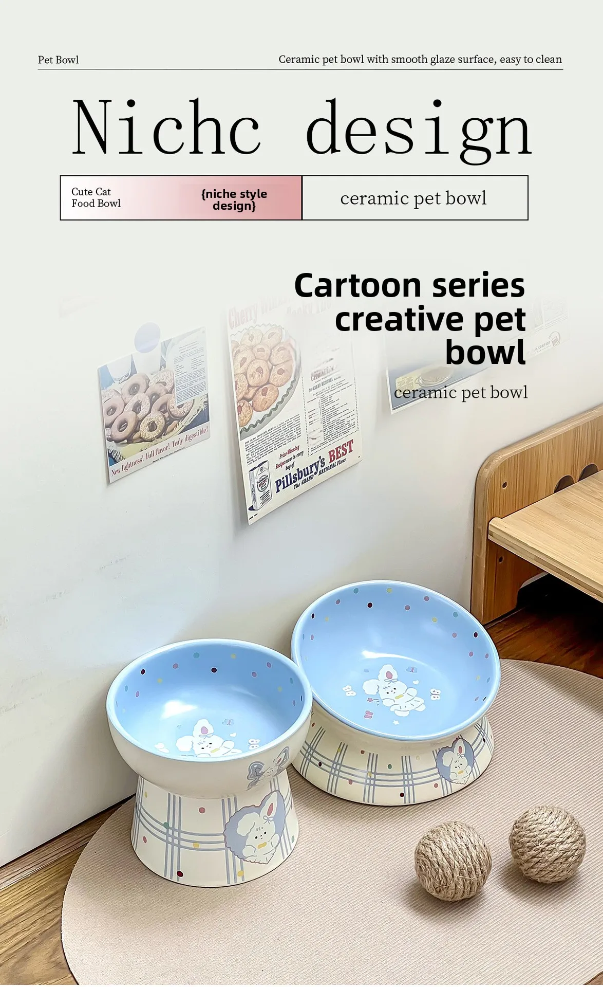 Creative Rabbit Series Eco-Friendly Ceramic Pet Bowl Cute Cartoon Design for Cat and Dog Food and Drink