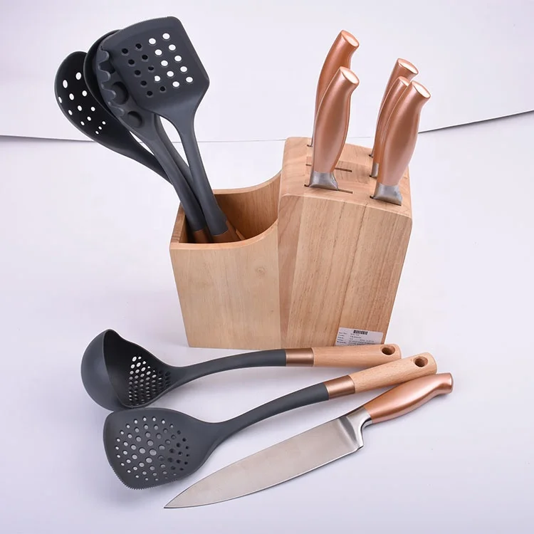 lfgb 13 件厨房烹饪工具尼龙器具和刀套与木块