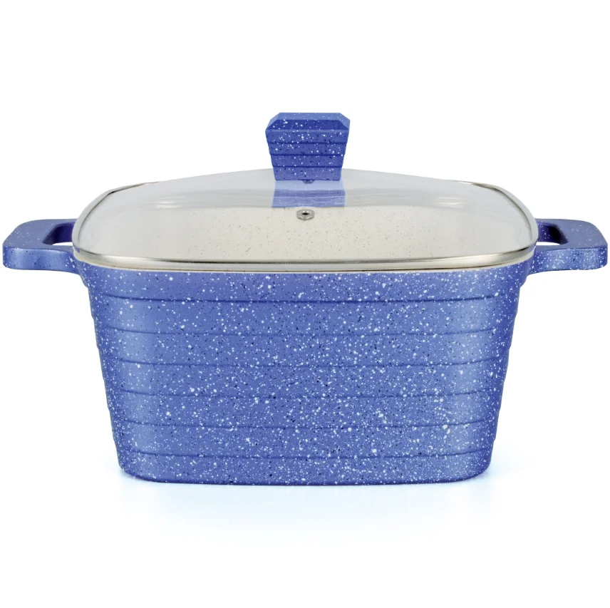 28cm Piedra De Mármol De Aluminio Recubierto De Olla De Olla Cazuela Cocina Pan Con Tapa Inducción Base Mármol