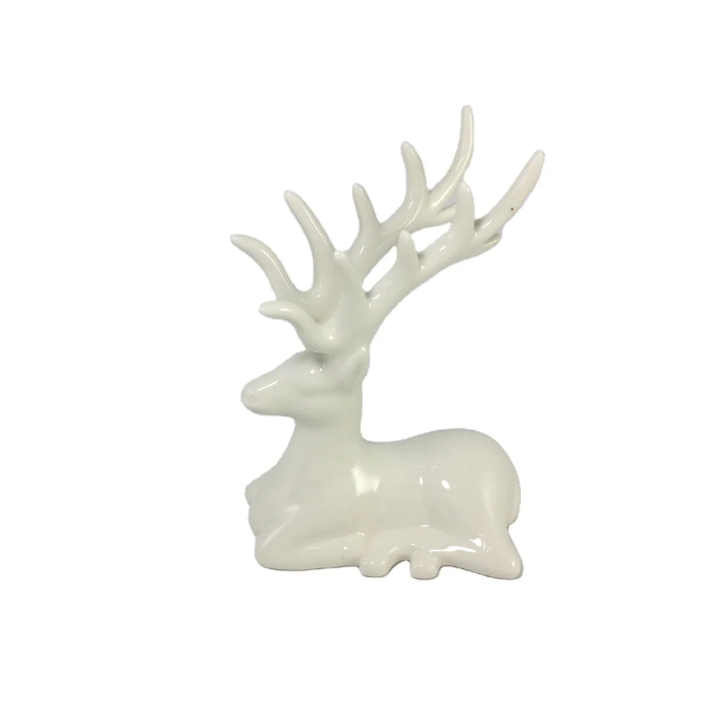 White Christmas Holiday Ceramic Deer Figurine For Decoration White