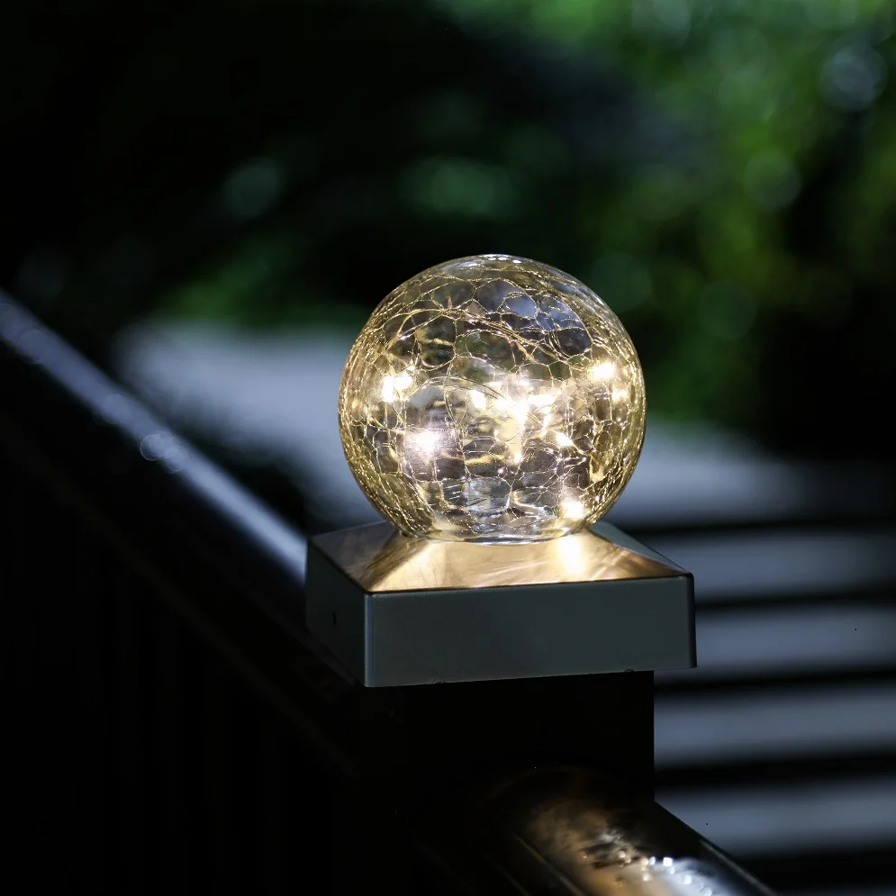 2020 最佳销售工厂直接太阳能裂纹玻璃球后甲板护栏灯装饰户外花园