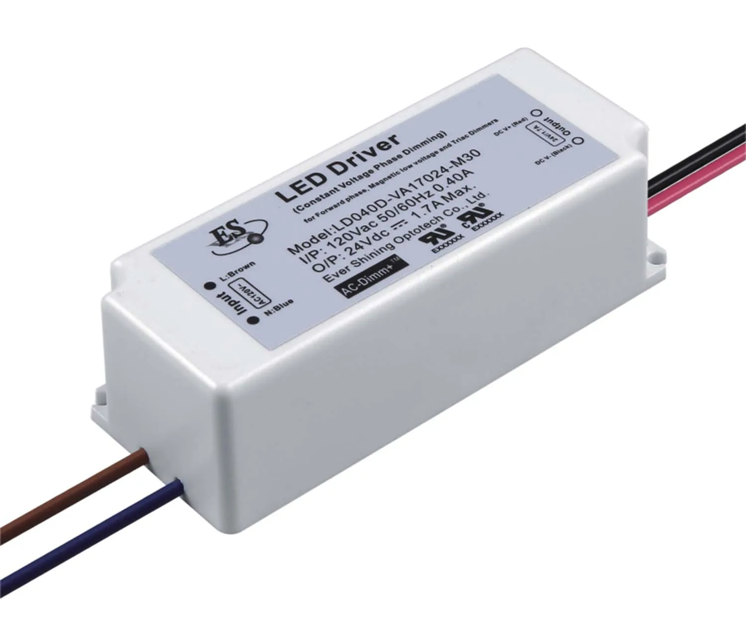 ES LED Driver UL listed 120VAC 24VDC Triac Dimming Constant Voltage LED_Driver 40W 24V waterproof IP65 LED Driver