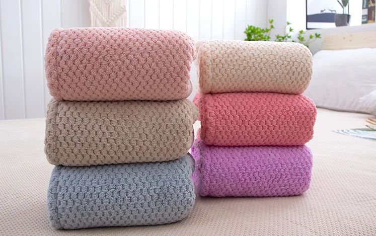 Double layer waffle dry hair women's  wrap absorbent microfiber coral velvet hair hat rapid drying hair towel