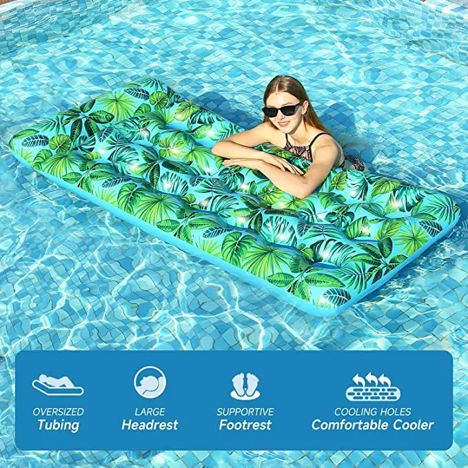 Inflatable Pool Float Lounger Raft For Adults2 Pack Oversized Pool Float With Headrest And Cup 