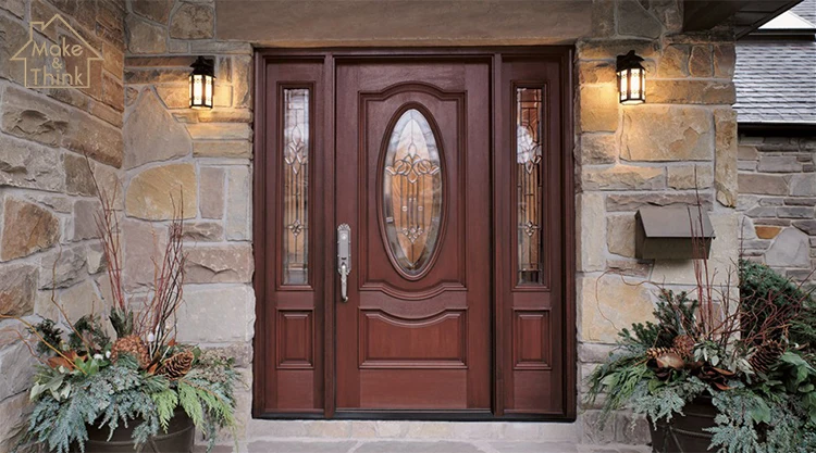 High quality villa front exterior entry solid wood glass garden door