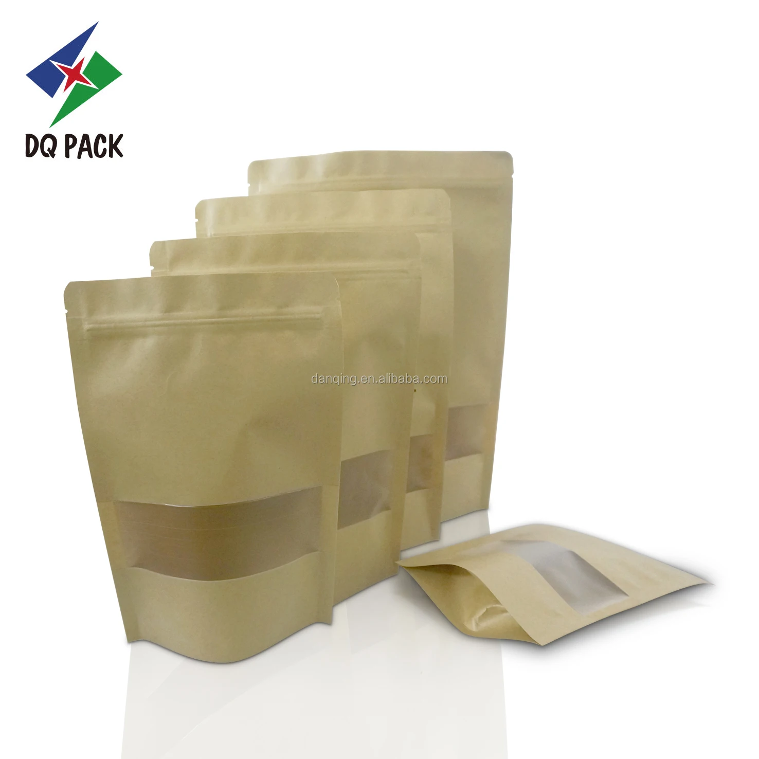 Food Packaging Kraft Paper Bag for Snack Stand Up Pouch Flat Bottom Bag with Window