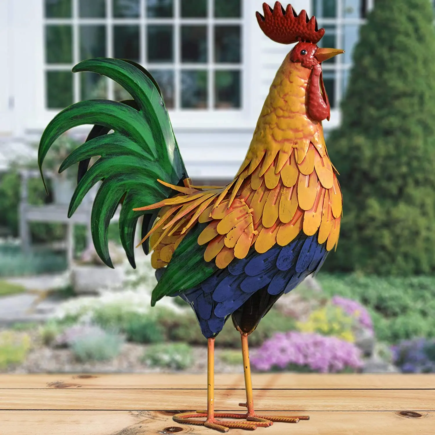 Metal Rooster Garden Statues Decor Chicken Cock Sculpture Artwork For 